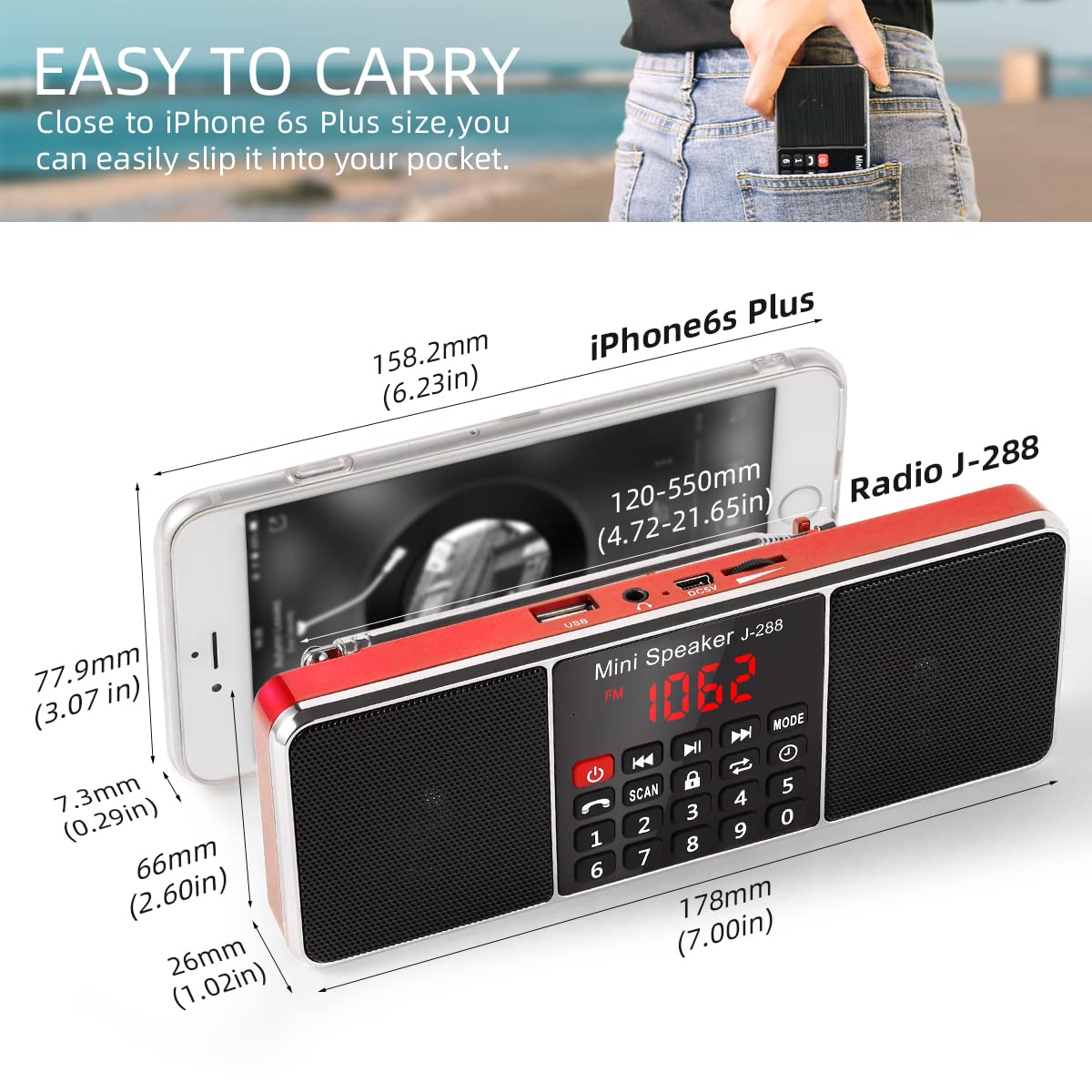 PRUNUS J-288 Bluetooth speaker enables hands-free calls and wireless playback.