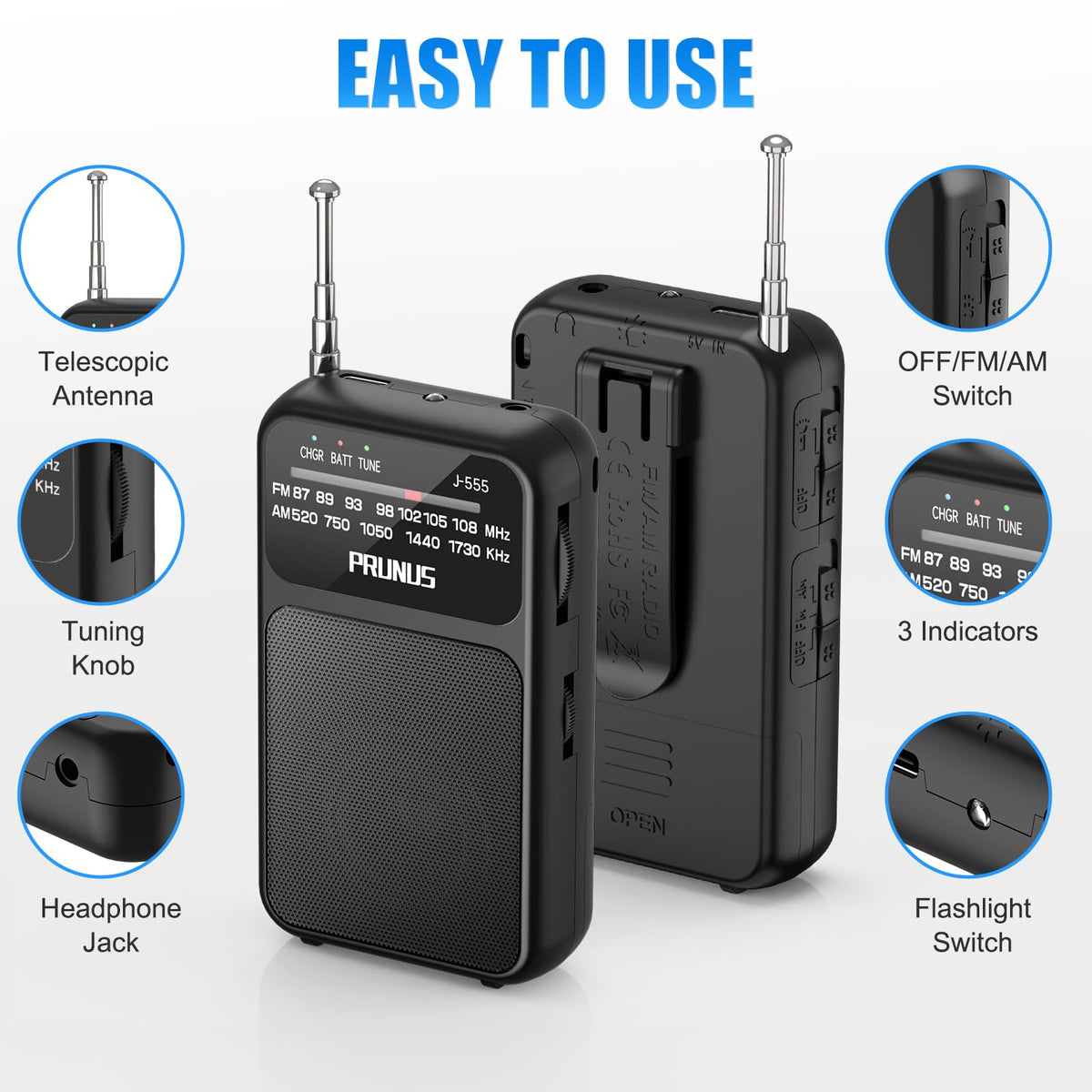 PRUNUS J-555 7-7 inch telescopic antenna delivers strong reception.