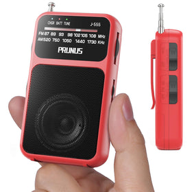 PRUNUS J-555 pocket radio front view showcases compact design and easy access controls.