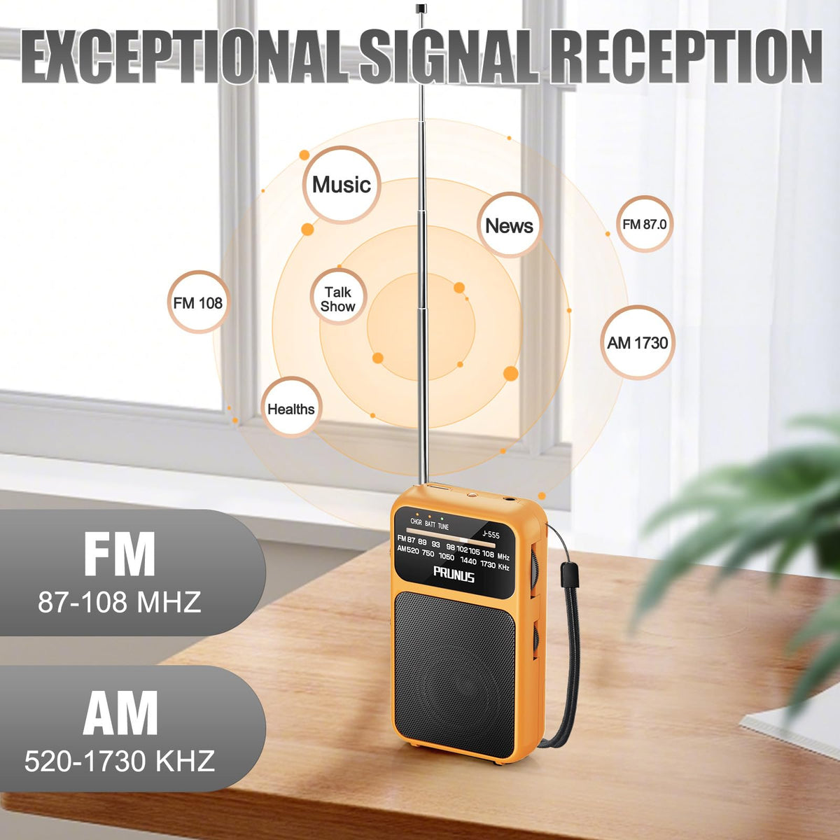 PRUNUS J-555 telescope antenna improves AM FM signal reception.