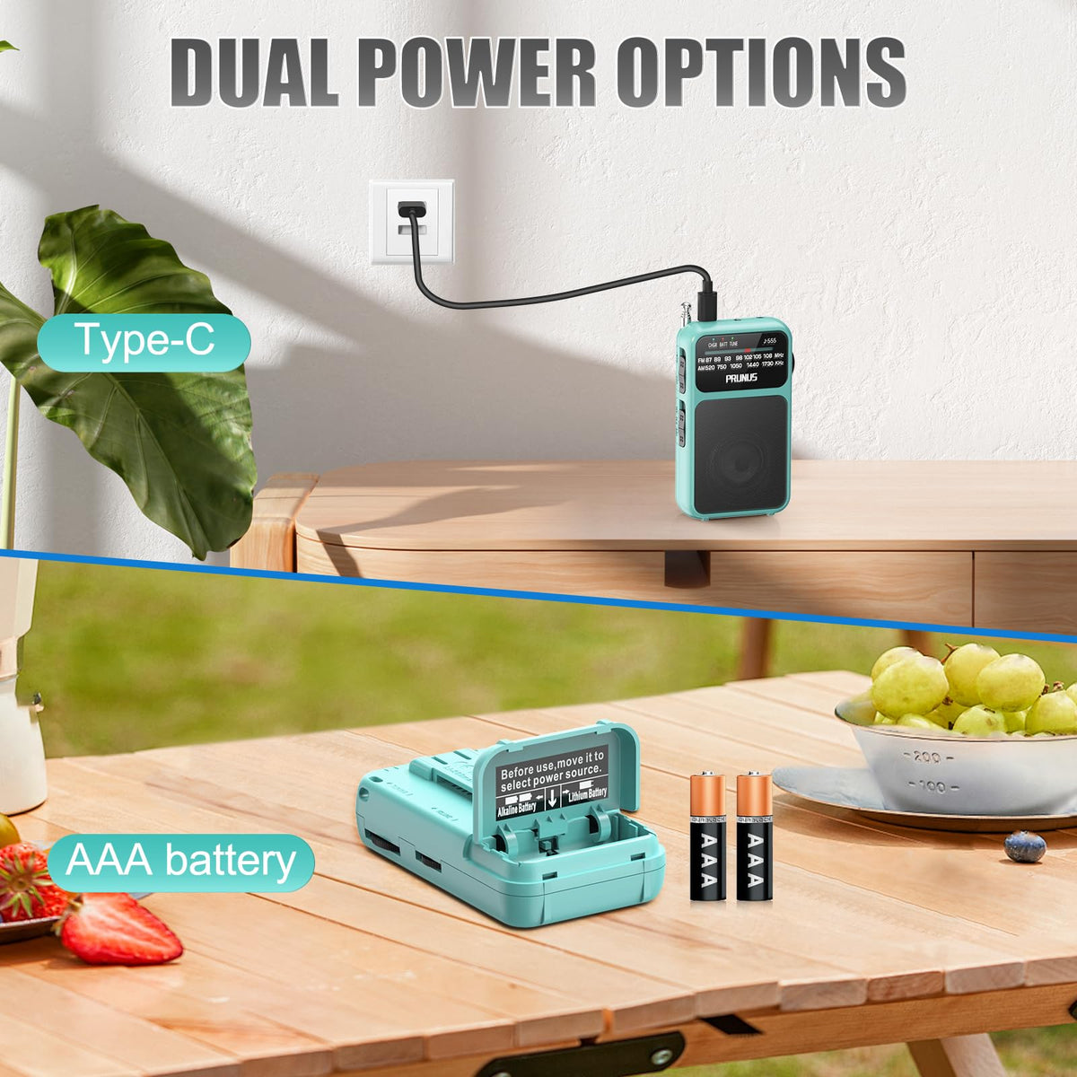 PRUNUS J-555 pocket radio with USB-C charging for quick, on-the-go power