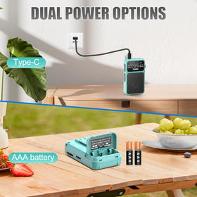 PRUNUS J-555 pocket radio with USB-C charging for quick, on-the-go power