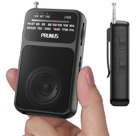 PRUNUS J-555 pocket radio with dual power for outdoor listening.
