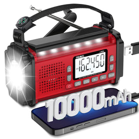 PRUNUS J-924 emergency radio with hand crank powers devices during outages.