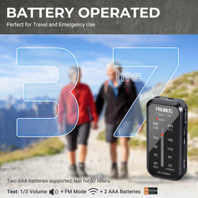 PRUNUS J-985 lifestyle walking scene showing brand radio delivering news and music outdoors