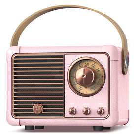 PRUNUS J-999 front view pink retro speaker showing vintage charm and easy setup