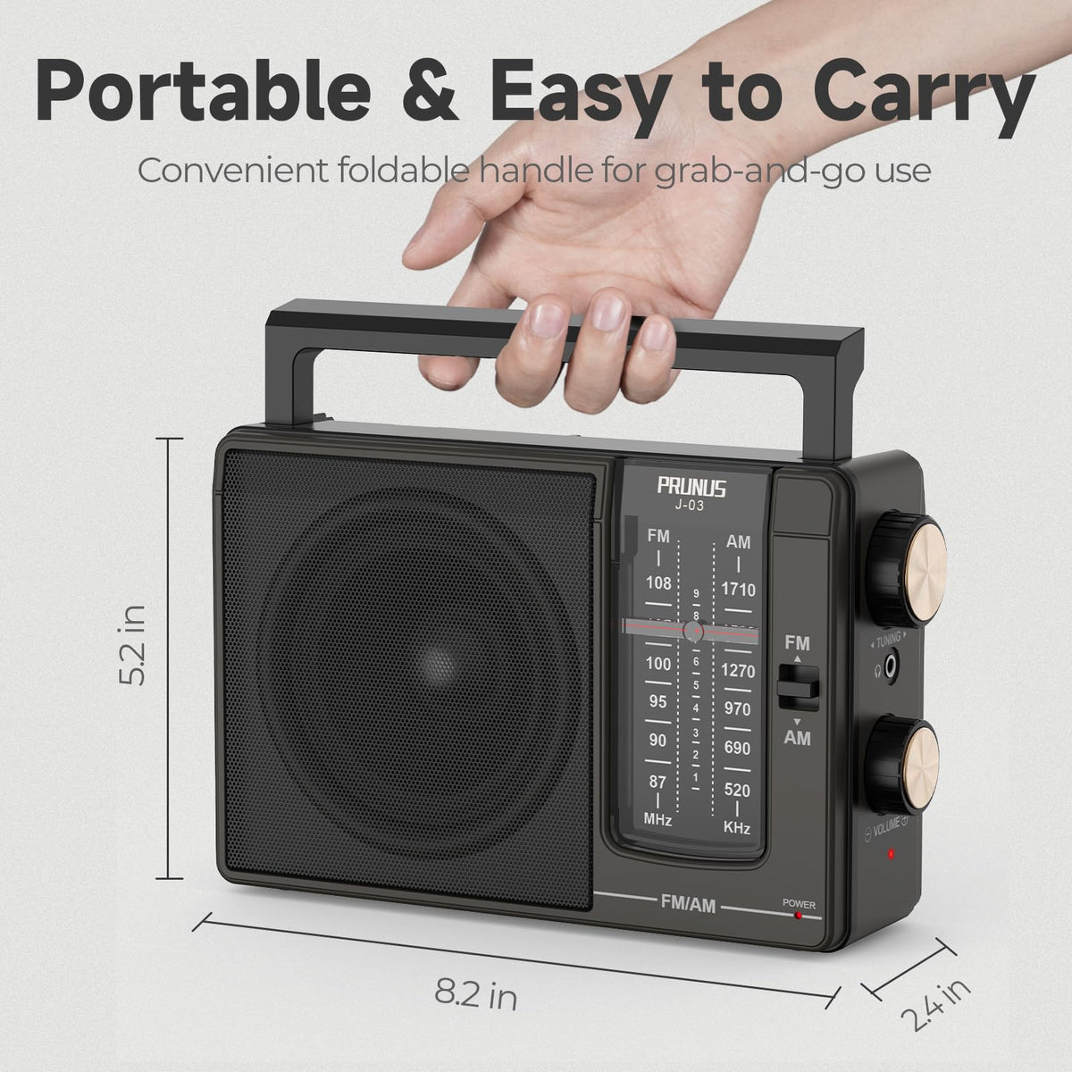 PRUNUS J03 plugged in for home use or powered by AA batteries.