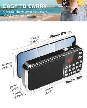PRUNUS J-189 radio side view showing lightweight portability and strap