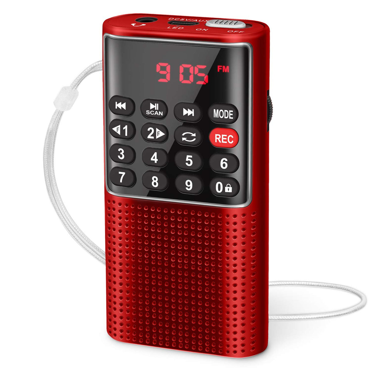 PRUNUS J-328 pocket radio front view showing ultra-compact design for easy travel.