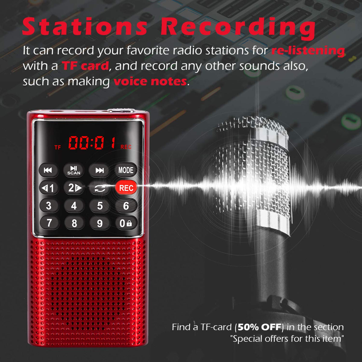 PRUNUS J-328 pocket radio side view highlights slim profile fits easily in pockets.