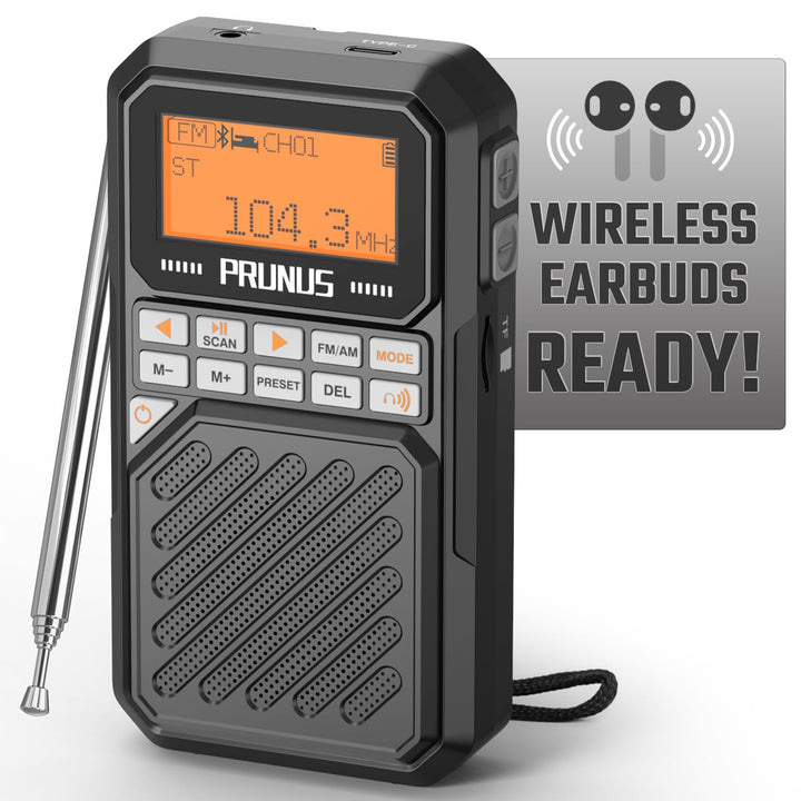 PRUNUS J525 front view showing controls and speaker, clear layout for easy use