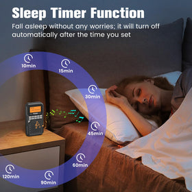 PRUNUS J525 on bedside table illustrating sleep timer and nighttime audio convenience