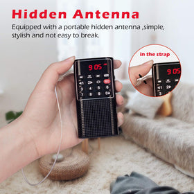 PRUNUS Mini Pocket FM Walkman rechargeable battery enables long, portable use.