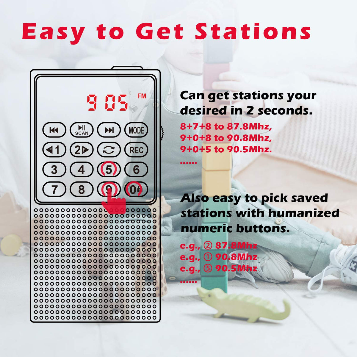 PRUNUS Mini Pocket FM Walkman SD card playback supports offline listening.