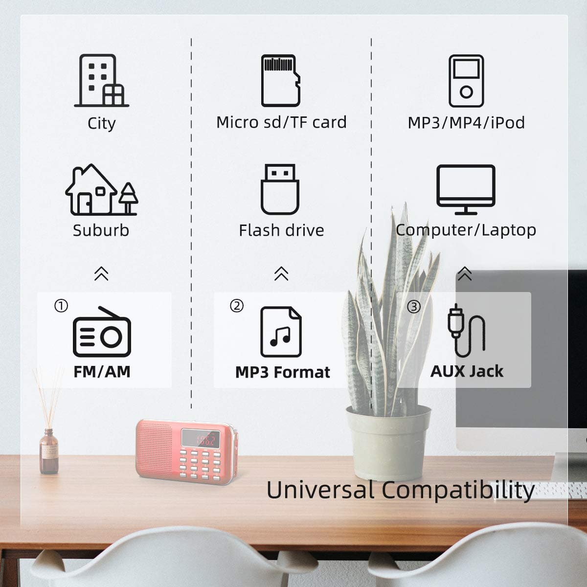 PRUNUS mini portable radio TF card slot for offline music playback