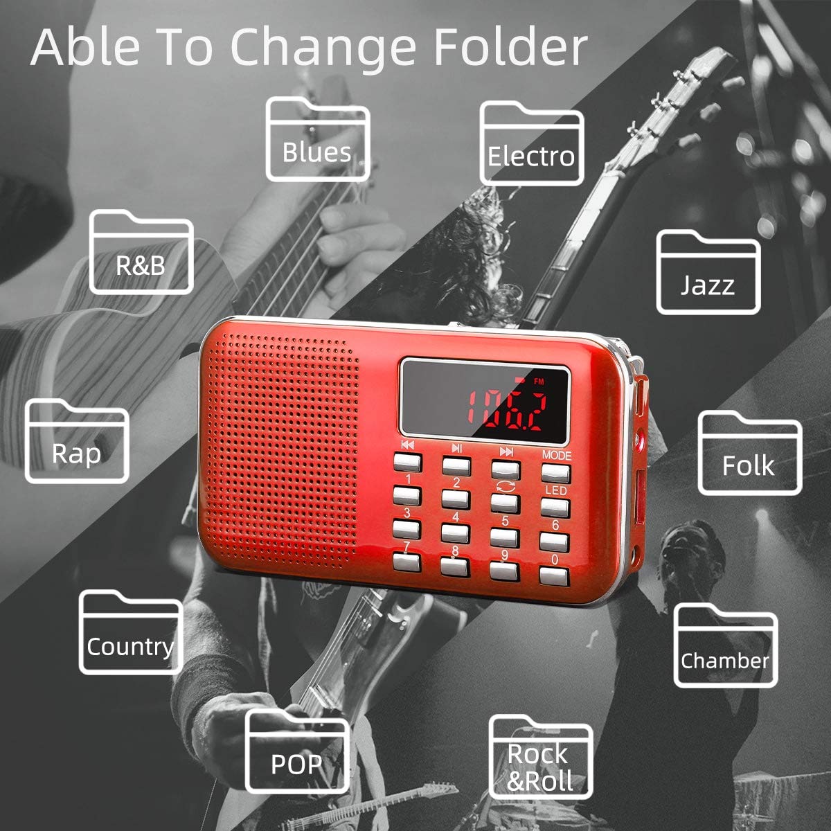PRUNUS mini portable radio USB charging for easy recharging anywhere