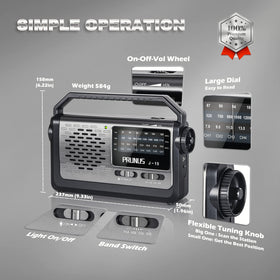 PRUNUS NOAA radio flashlight function lights up dark rooms