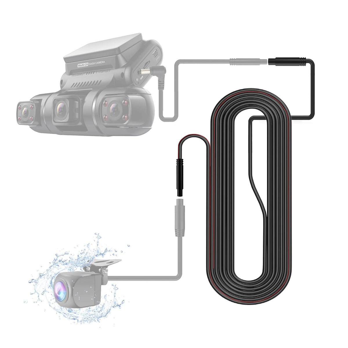 PRUVEEO coiled 18ft extension cable demonstrating ample length for trucks and buses