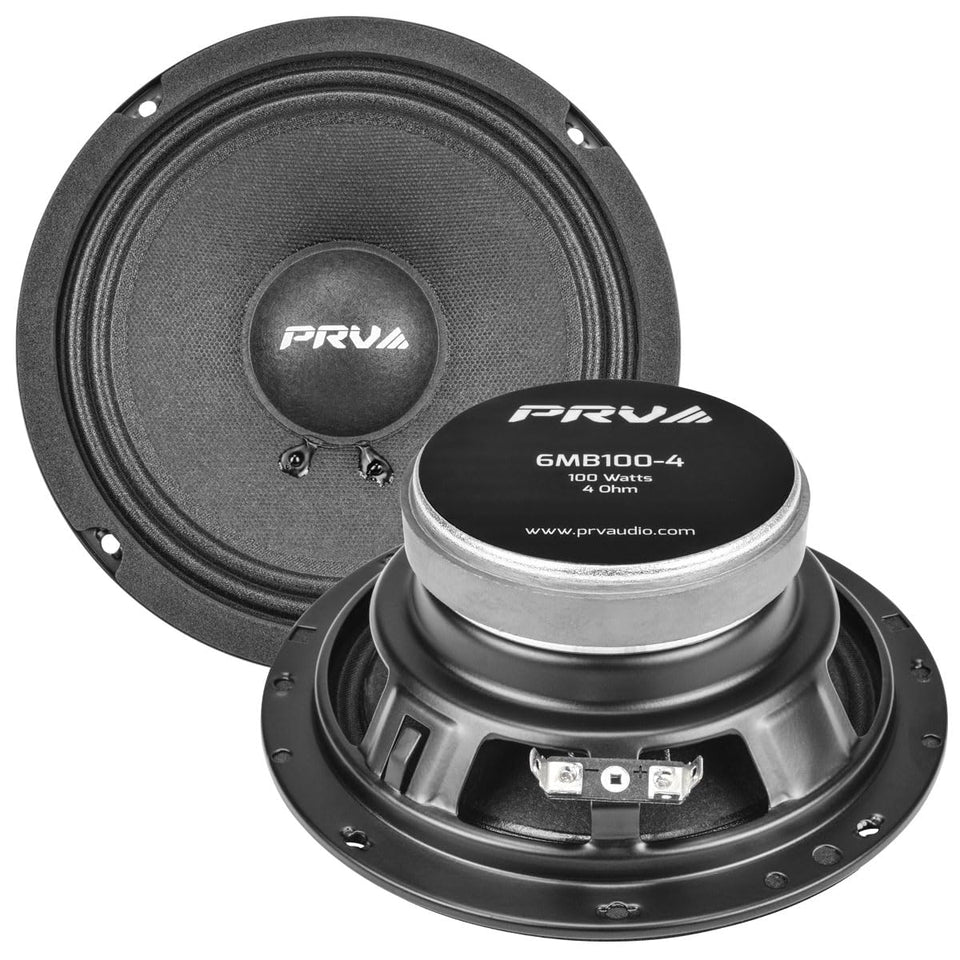 PRV AUDIO front view of 6MB100-4 pair showing grille and cone, clearer sound