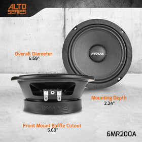 PRV AUDIO side profile showing 2.24 inch shallow mounting for tight fits