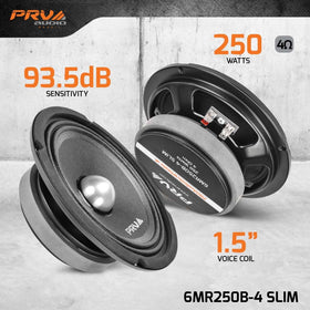 PRV AUDIO side profile highlighting 2.14 inch shallow mounting depth for tight door cavities