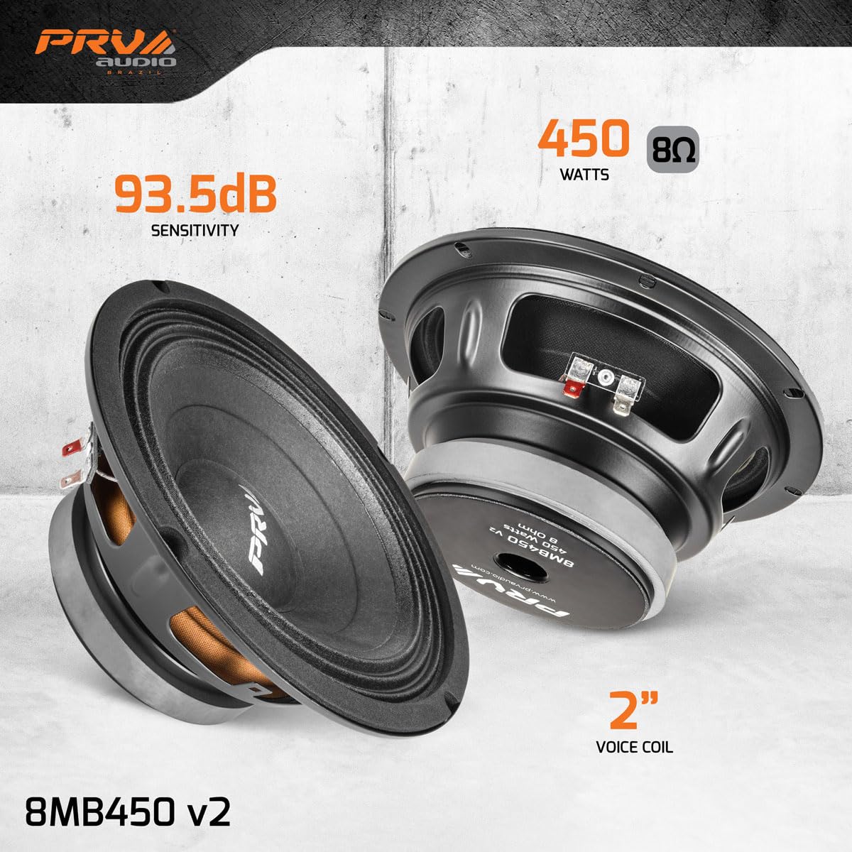PRV AUDIO 8MB450 v2 cone close-up highlighting controlled breakup for natural vocal tone