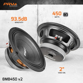 PRV AUDIO 8MB450 v2 cone close-up highlighting controlled breakup for natural vocal tone