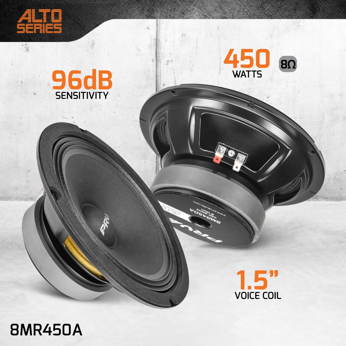 PRV AUDIO side depth profile highlighting 3.21 inch shallow mount for flexible cabinets