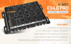 PRV Audio EX46 Pro dial controls enable quick channel adjustments during installation.