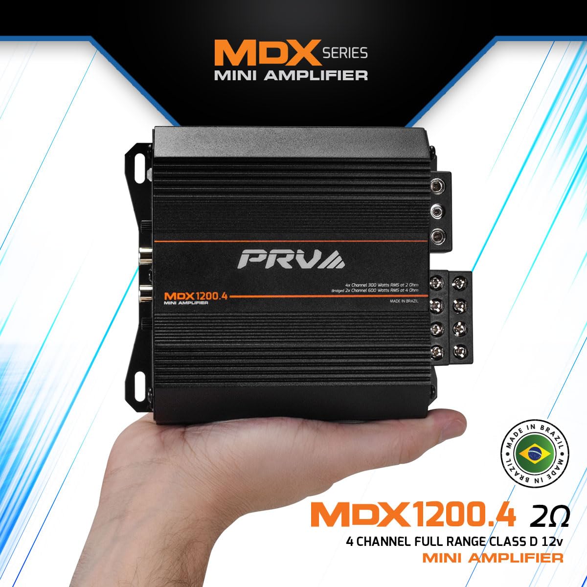 PRV Audio MDX1200.4 top heatsink highlights efficient cooling.