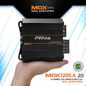 PRV Audio MDX1200.4 top heatsink highlights efficient cooling.