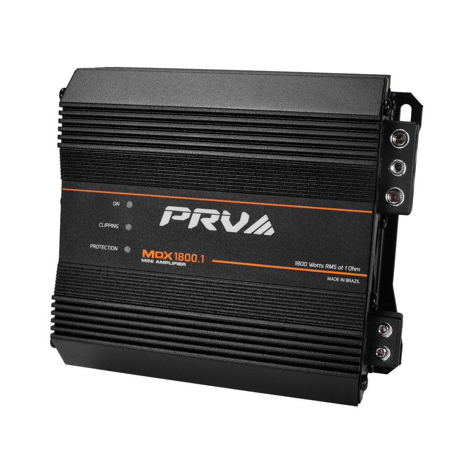 PRV Audio MDX1800.1 front view compact 1-channel amp for high-power motorcycle installs