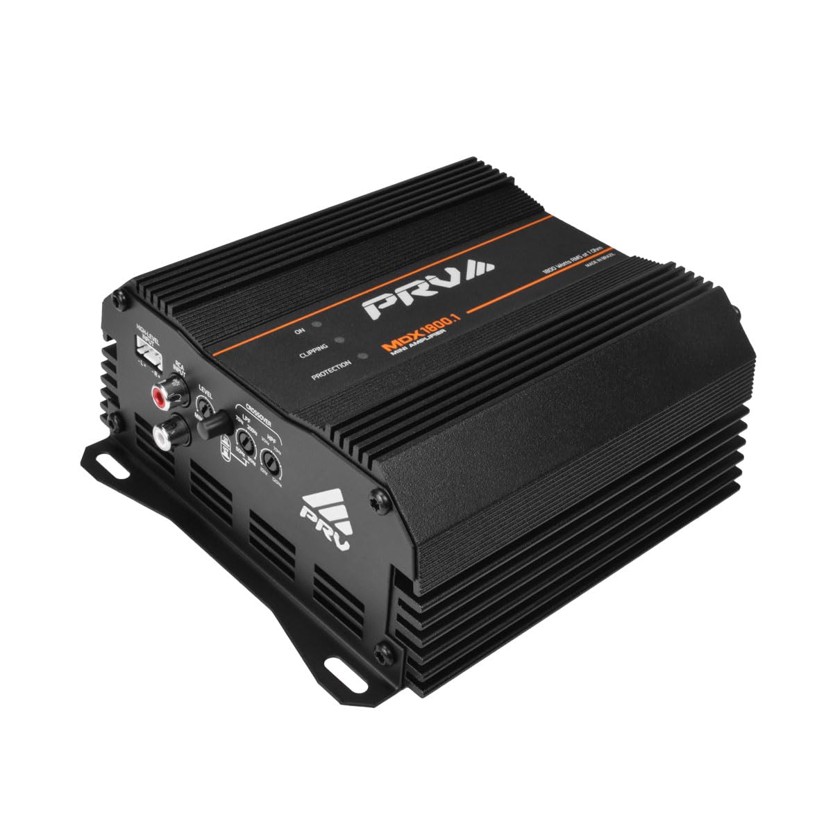 Heat sink detail highlights efficient cooling for continuous 1-ohm operation