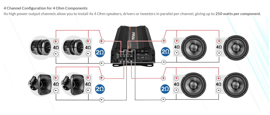 MDX2000.4 in-vehicle bridge mode boosts speaker output with two channels