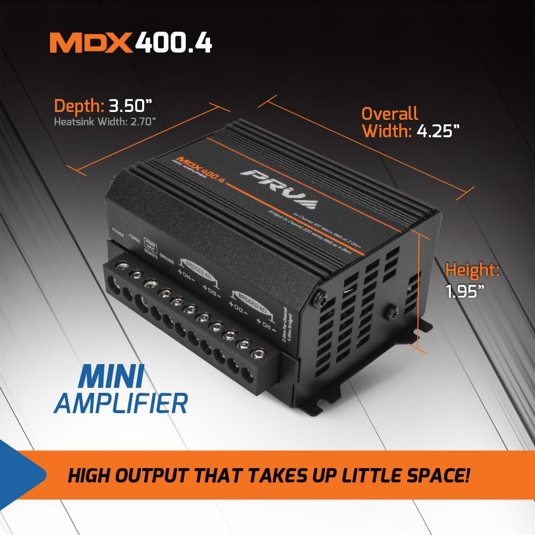 MDX400.4 bridged setup demonstrating two-channel power doubling