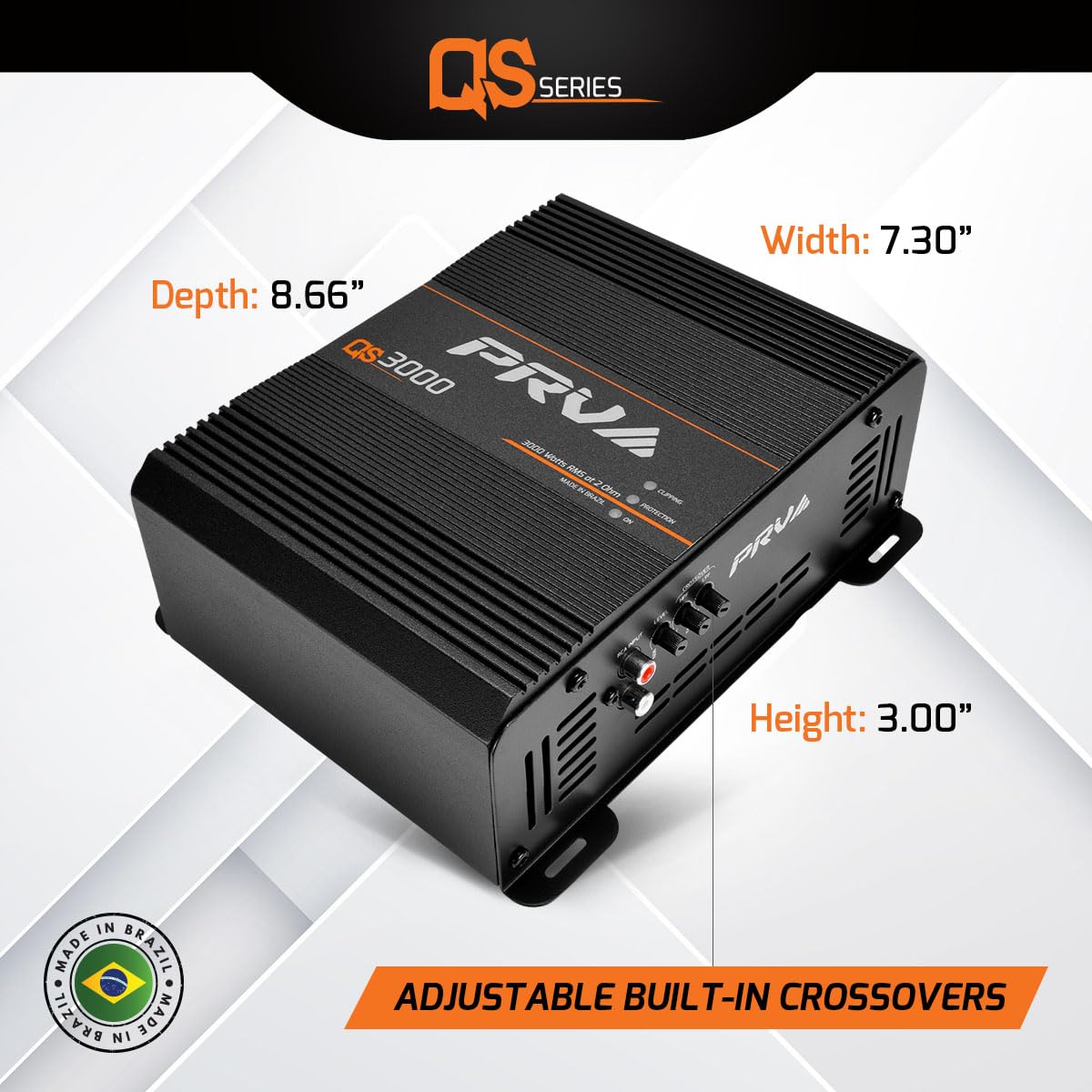 PRV Audio QS3000 back panel featuring robust connections for 2 Ohm and 4 Ohm setups