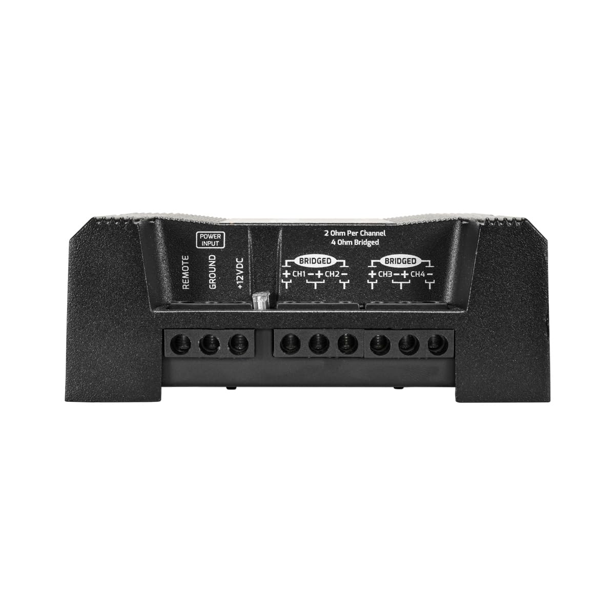 PRV Audio QS400.4 rear terminals enable flexible wiring options.