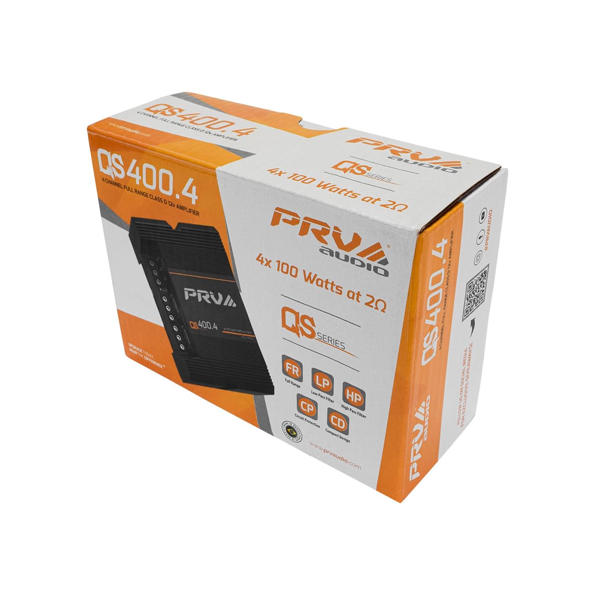 PRV Audio QS400.4 fits trunk or dash for improved sound.