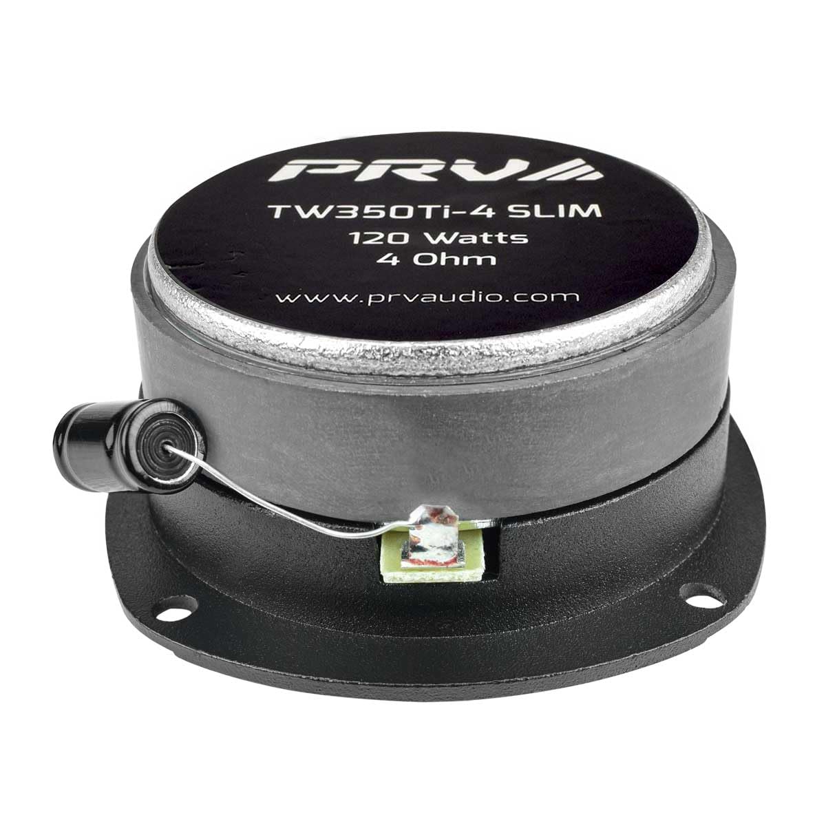 PRV AUDIO tweeter next to ruler for scale, shows compact size for tight spaces
