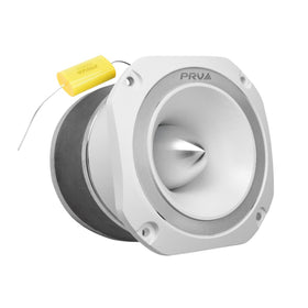 PRV AUDIO front view of white TW700Ti showing grille and compact design benefit clarity