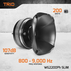 PRV AUDIO WG2200Ph Slim aluminum horn emphasizes a shallow profile for space saving