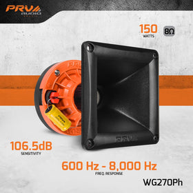 PRV AUDIO WG270Ph horn close-up highlighting 60°x60° exponential shape for focused dispersion