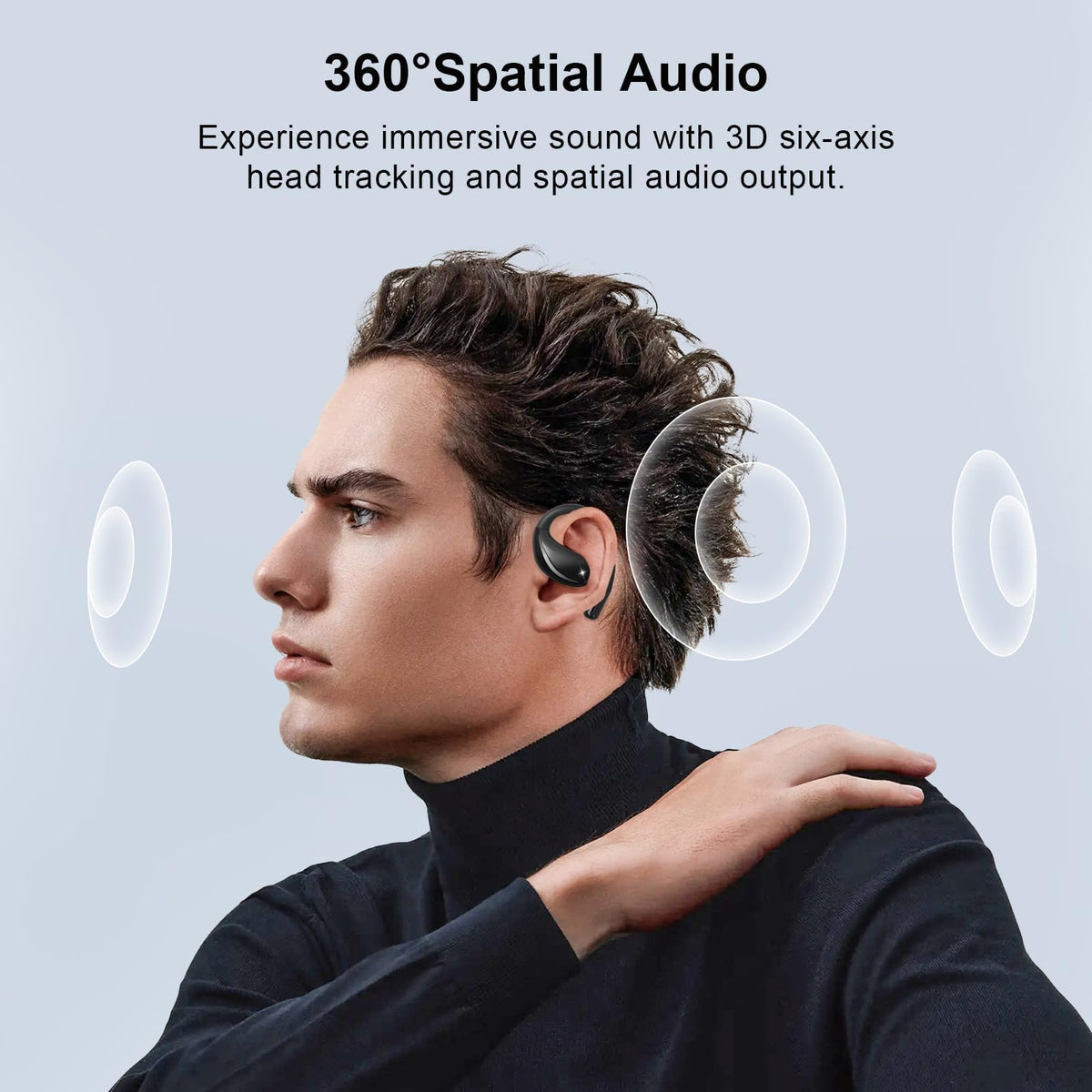Psadhi open-ear worn side view demonstrating situational awareness while listening