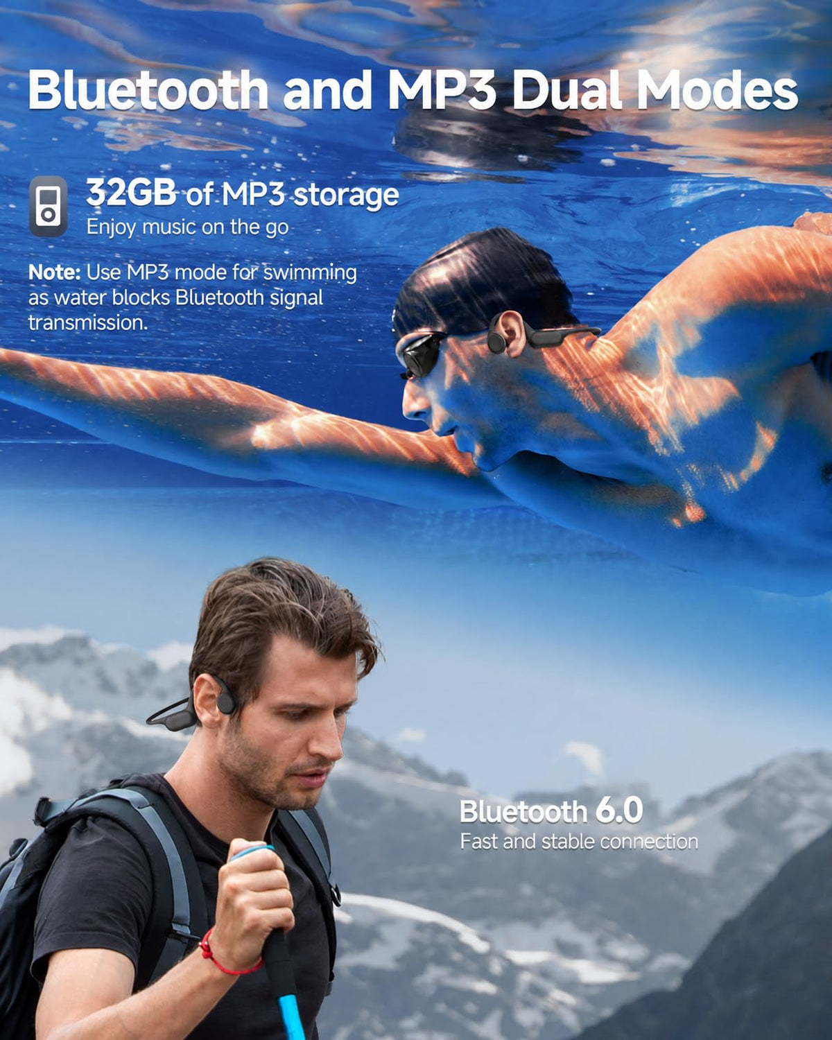 PSIER IPX8 waterproof rating enables underwater listening during swimming