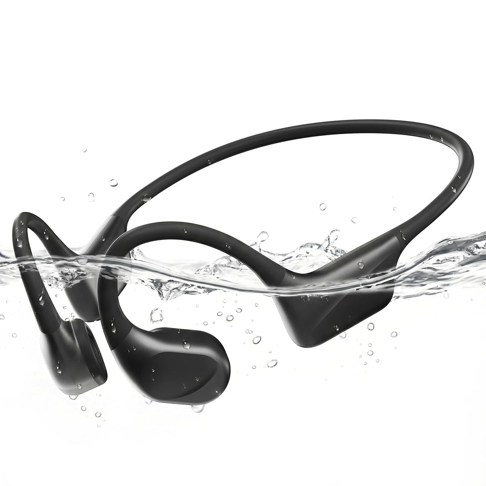 PSIER bone conduction swimming headphones with dual drivers for clear highs and deep bass.