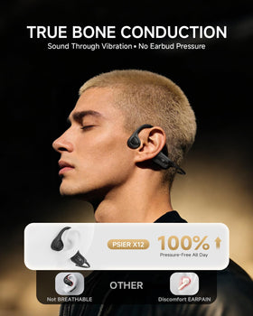 PSIER close-up of bone conduction driver and memory-titanium frame highlighting detail