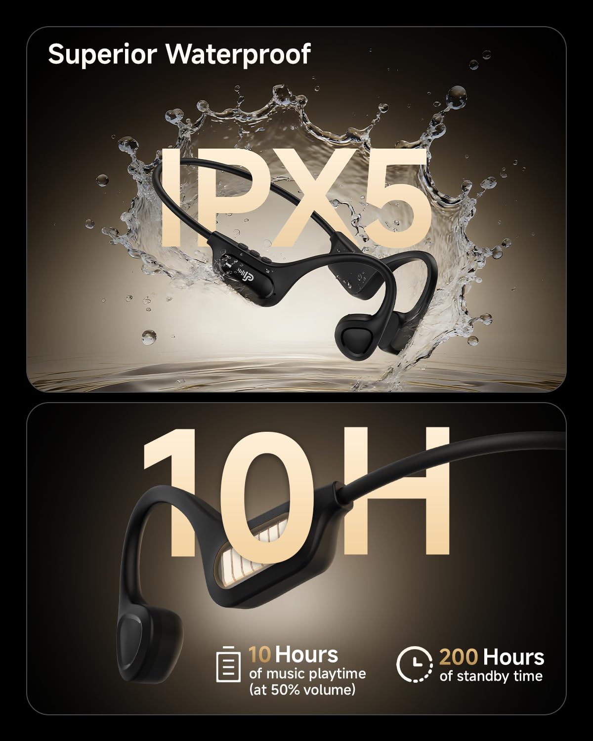 PSIER with water droplets illustrating IPX5 protection against sweat and rain