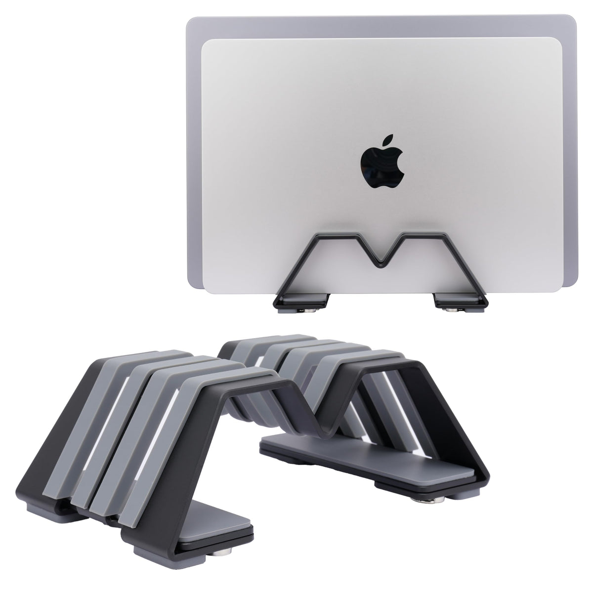 Psitek stand features silicone pads for scratch protection and stable placement on desks.