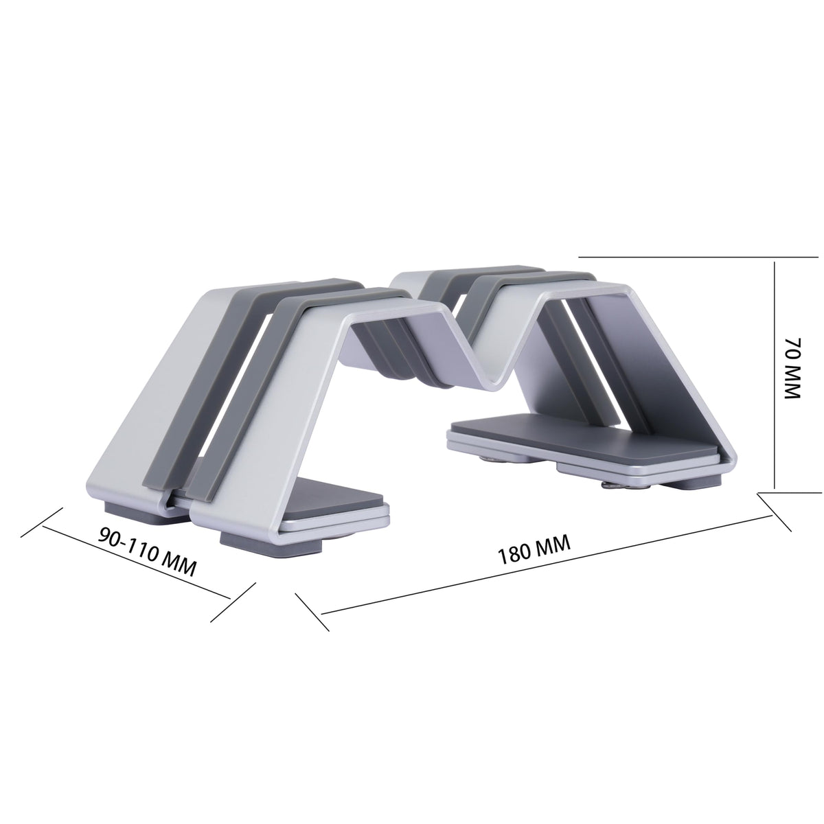 Psitek on a desk holding laptop vertically for tidy workspace and easy access
