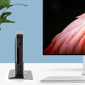 Psitek Mac Mini Stand aluminum body with finish that matches Mac aesthetics.